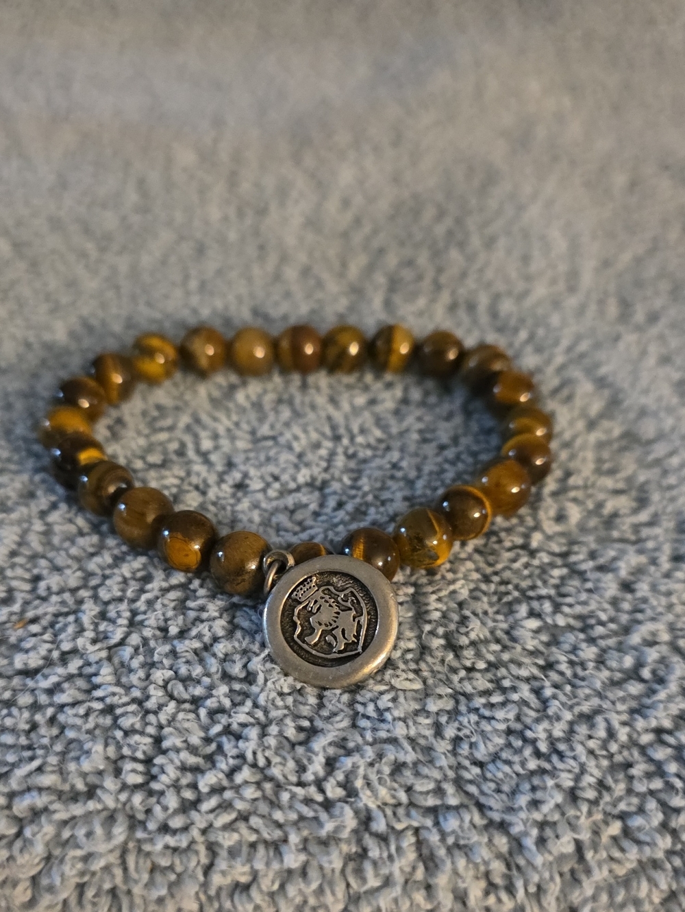 Men's Tiger Eye Beaded Bracelet with Metal Coin Charm